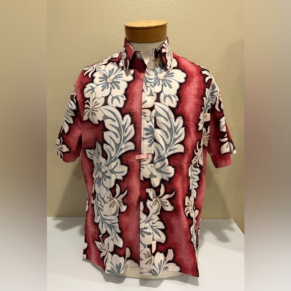 RJC‎ Hawaiian Red White Flower Printed Short Sleeve Shirt M Hawaii 100% Cotton